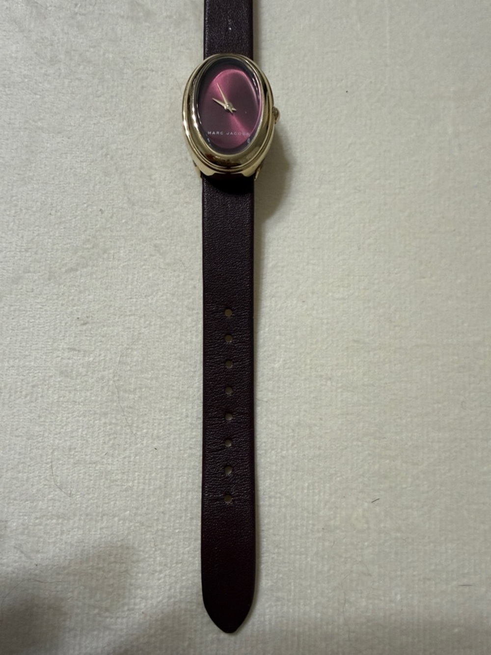 Marc Jacobs Gold Oval Watch with Plum Dial and Burgundy Strap - Picture 3 of 6